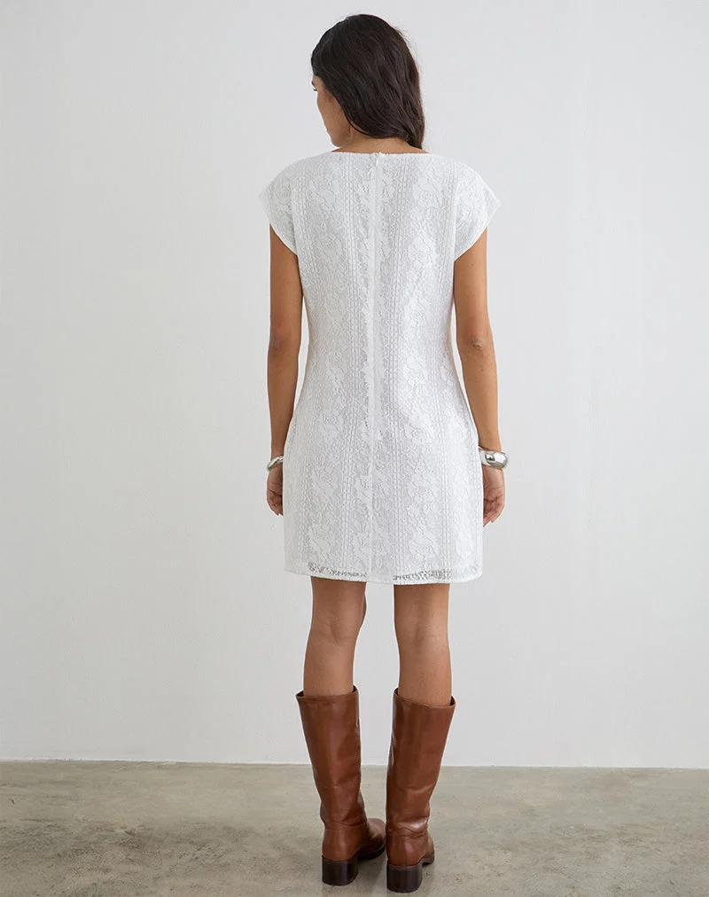 Yenna Mini-Kleid mit tiefem Ausschnitt aus weißer Blumenspitze
