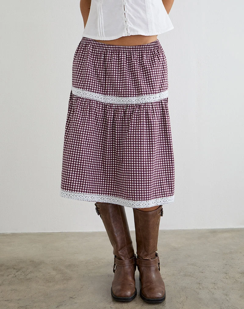 Trixie Midi-Rock in Mini-Gingham, Weinrot