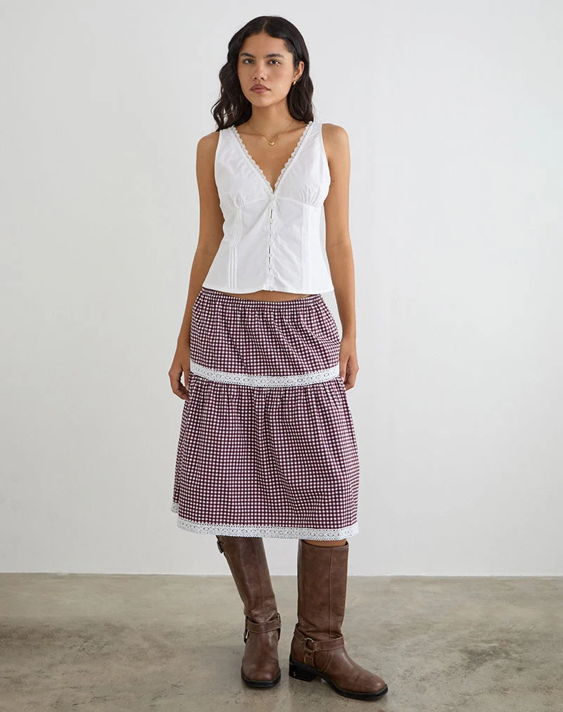 Trixie Midi-Rock in Mini-Gingham, Weinrot