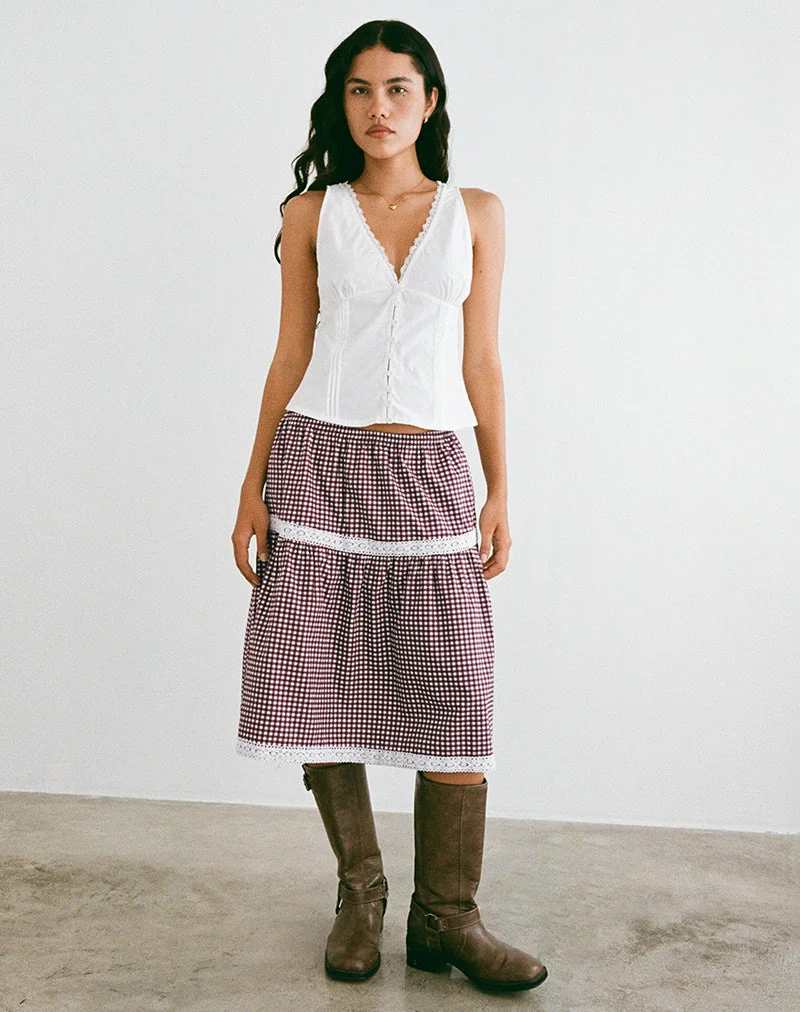 Trixie Midi-Rock in Mini-Gingham, Weinrot