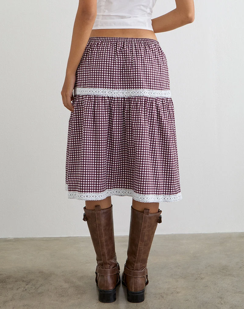 Trixie Midi-Rock in Mini-Gingham, Weinrot