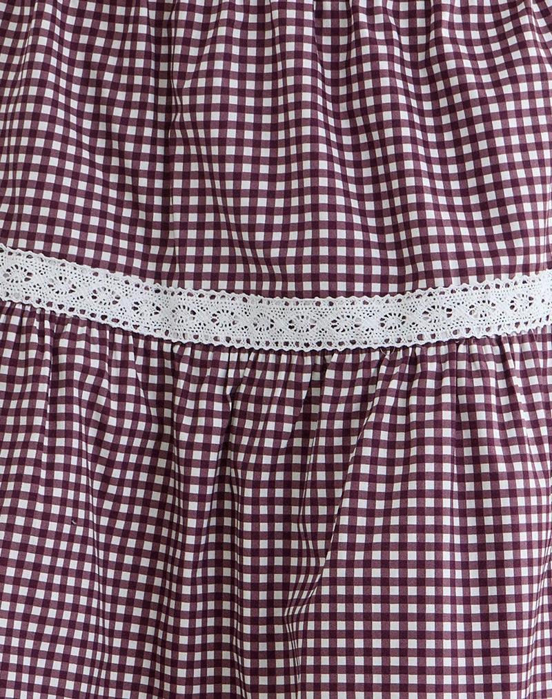 Trixie Midi-Rock in Mini-Gingham, Weinrot