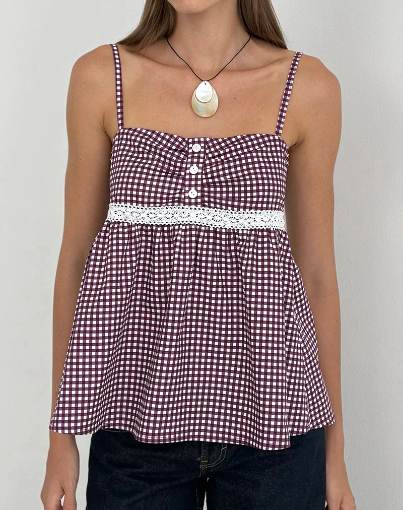Flika Cami-Top in Mini-Gingham, Weinrot