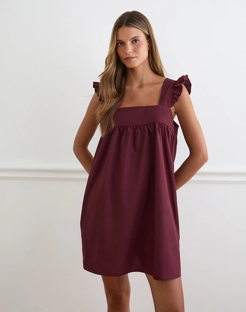 Sanaly Minikleid aus Popeline in Bordeauxrot