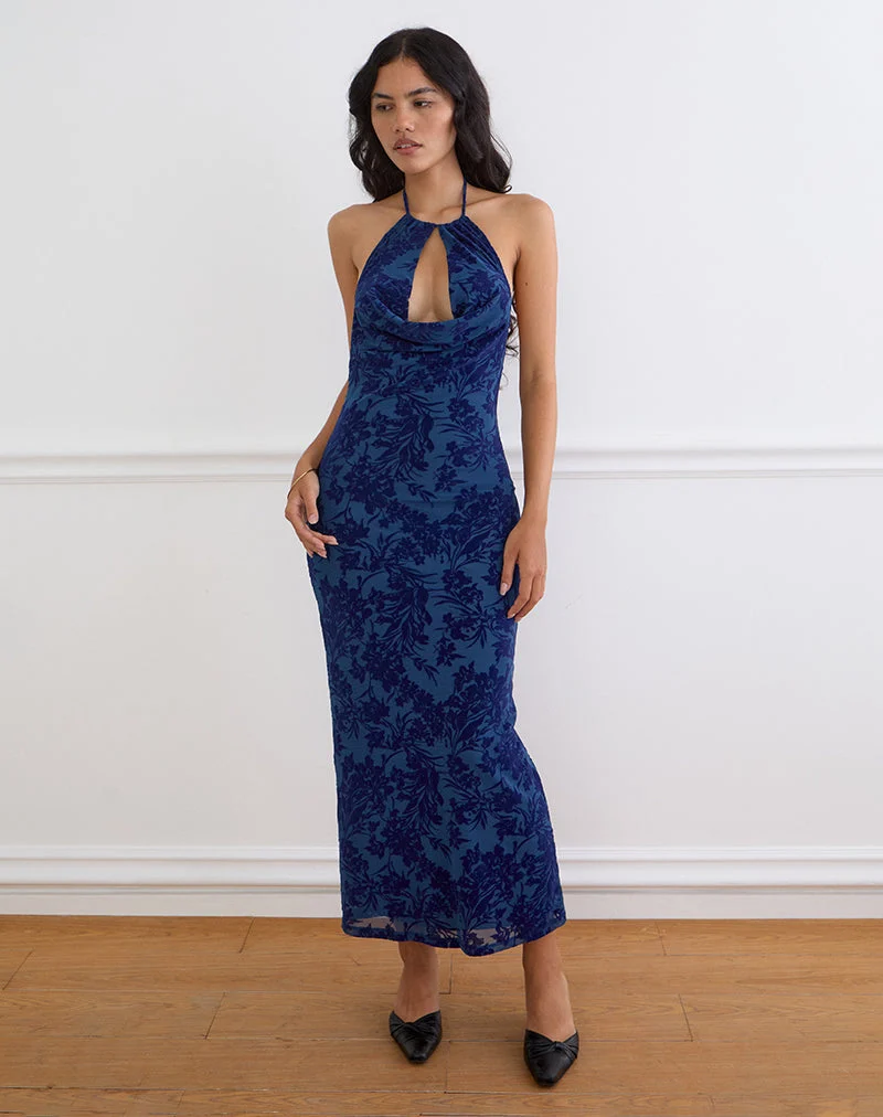 Dawn Maxikleid in „Midnight Leaf Flock Navy“