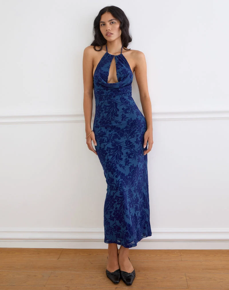 Dawn Maxikleid in „Midnight Leaf Flock Navy“