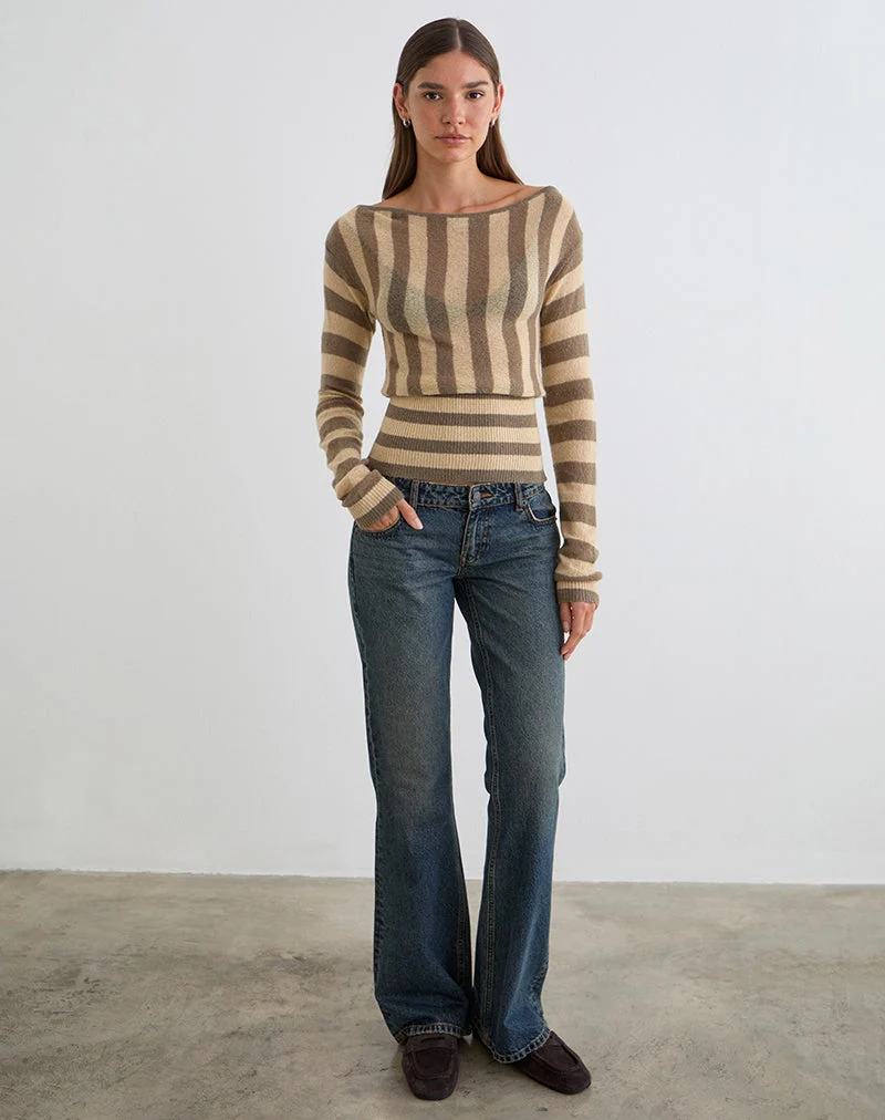 Maude Top in Taupe gestreift und neutral