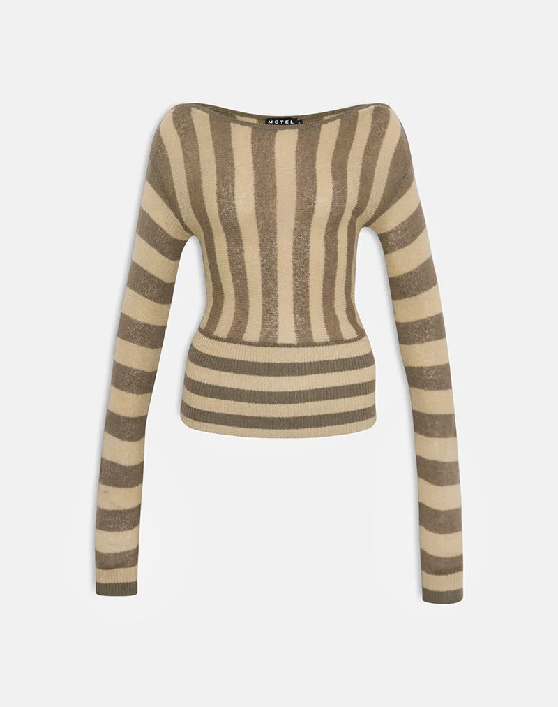 Maude Top in Taupe gestreift und neutral