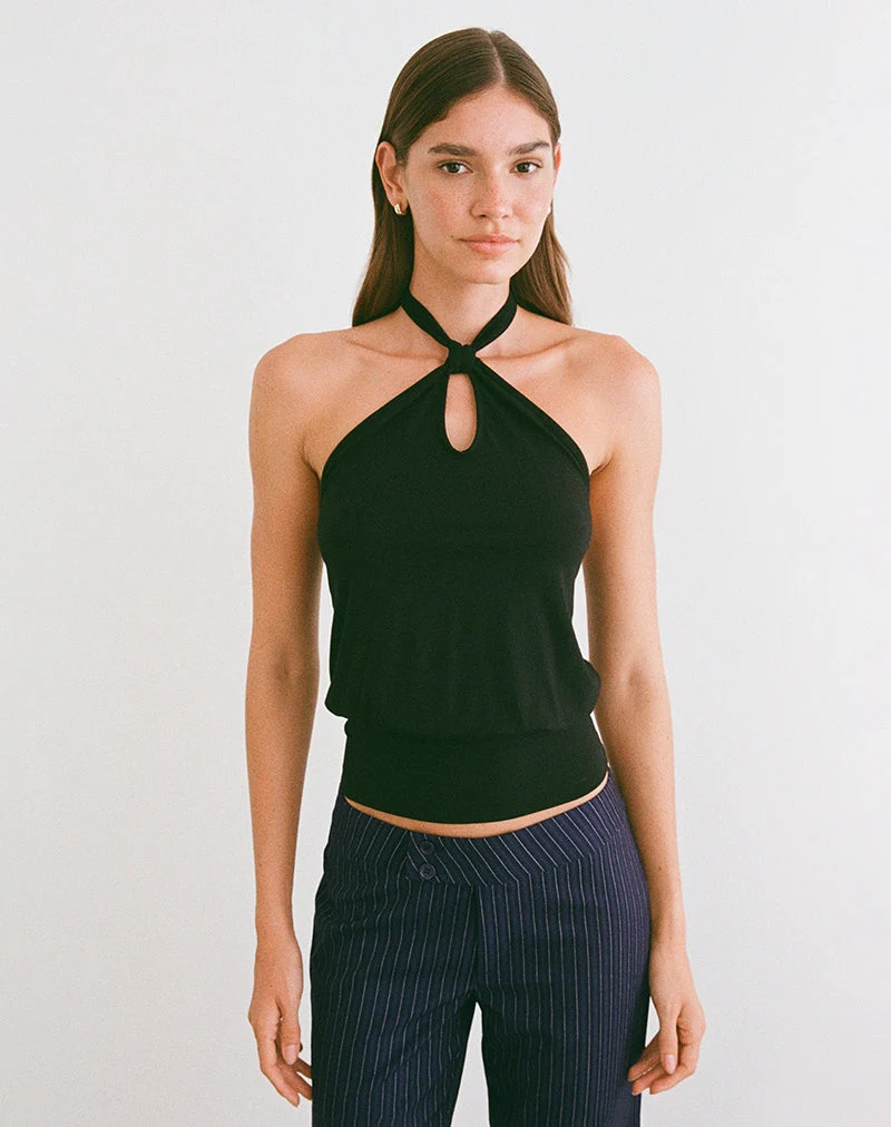 Giunea Knot Halterneck Top in Schwarz
