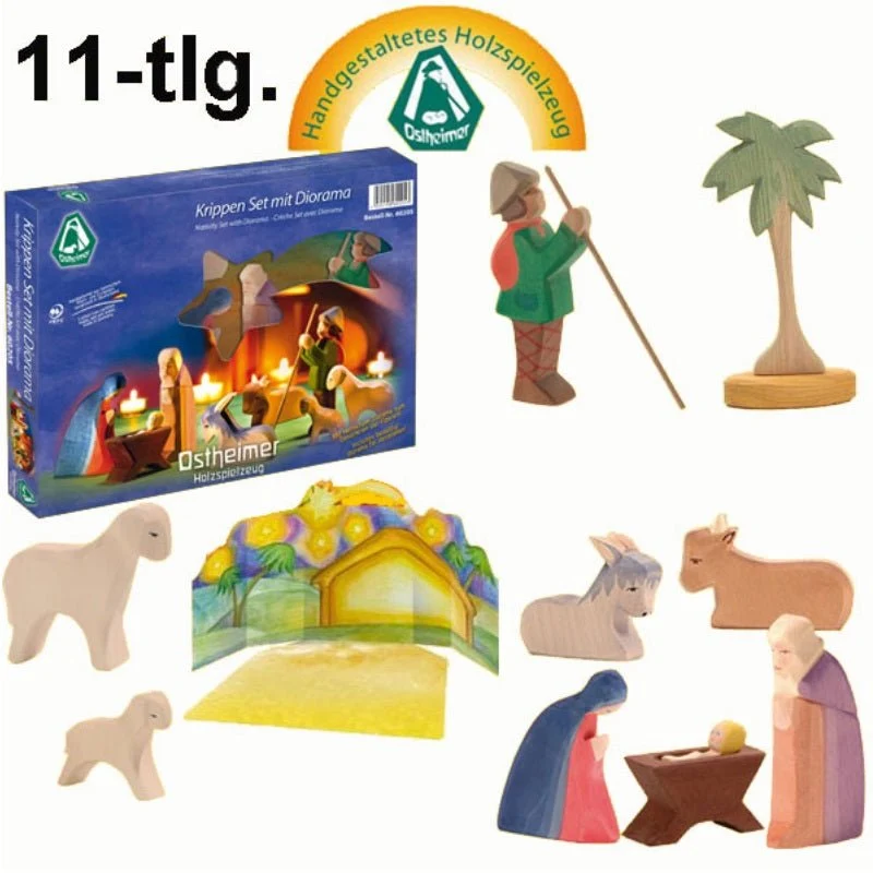 Ostheimer 60205 Krippenset Sortiment mit Diorama 11-tlg Krippe Classic