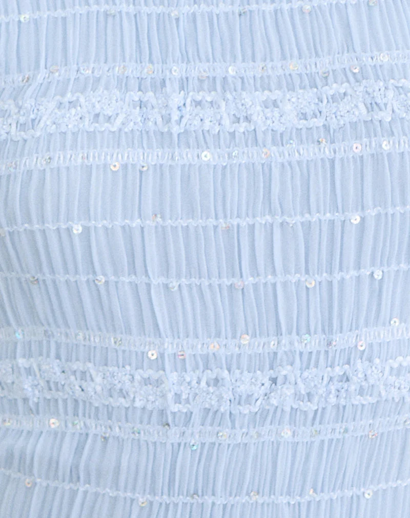 Adisti-Top aus Pailletten-Netzstoff in Babyblau