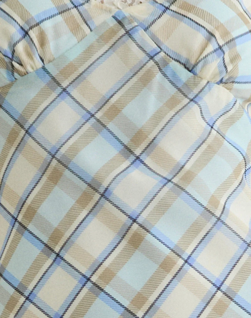 Naska-Maxikleid aus Chiffon mit Vintage-Karo in Blau