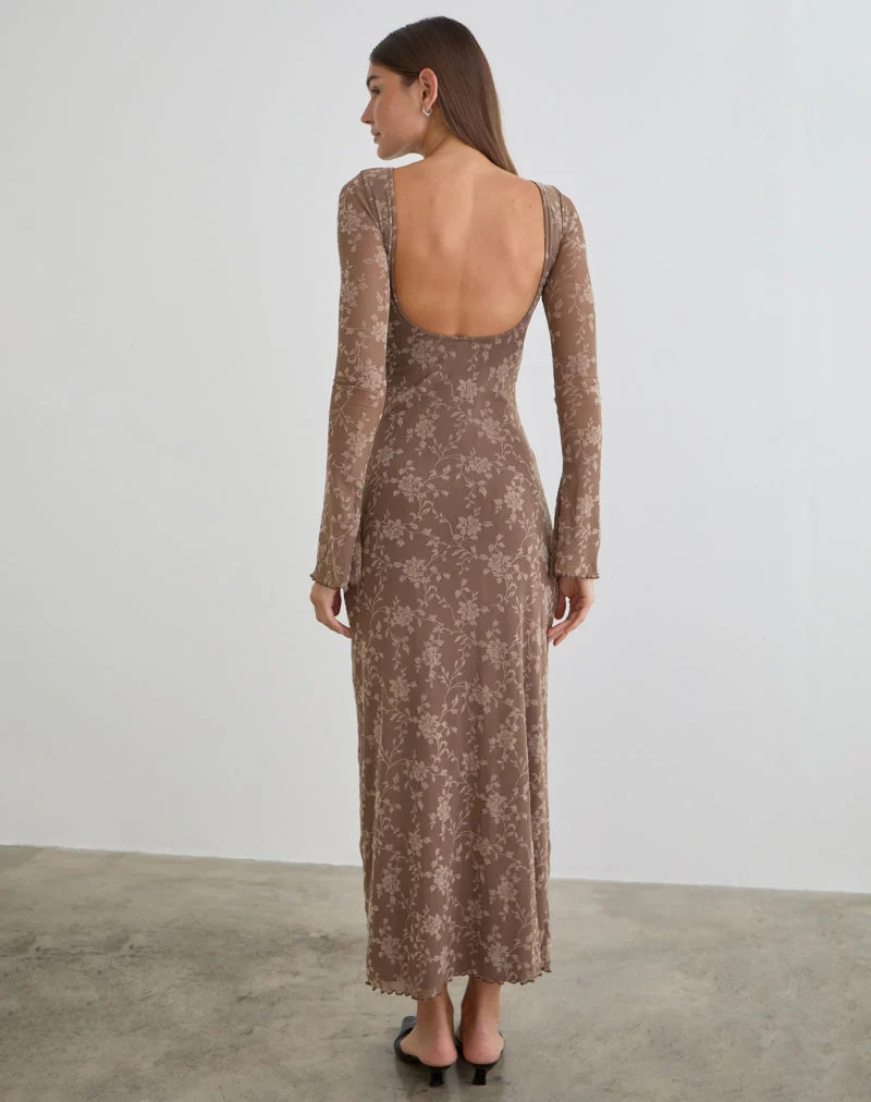 Shaleed Maxikleid in Leafy Flock Dark Taupe
