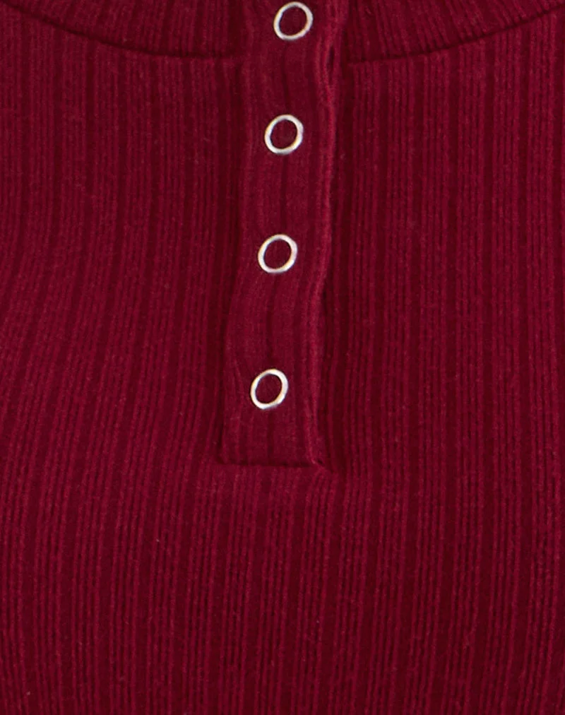Zinta Langarm-Hemdbluse aus Rippstrick in Dunkelrotbraun
