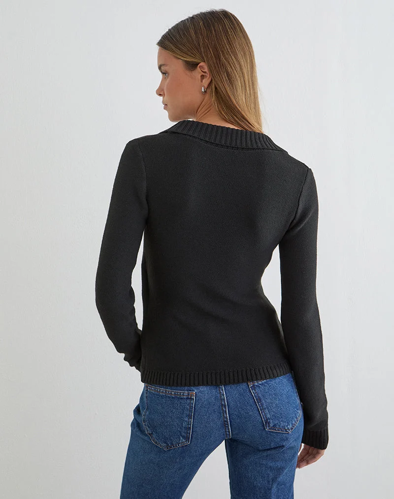 Minara Top mit Kunststoffschnalle aus Strick, schwarz