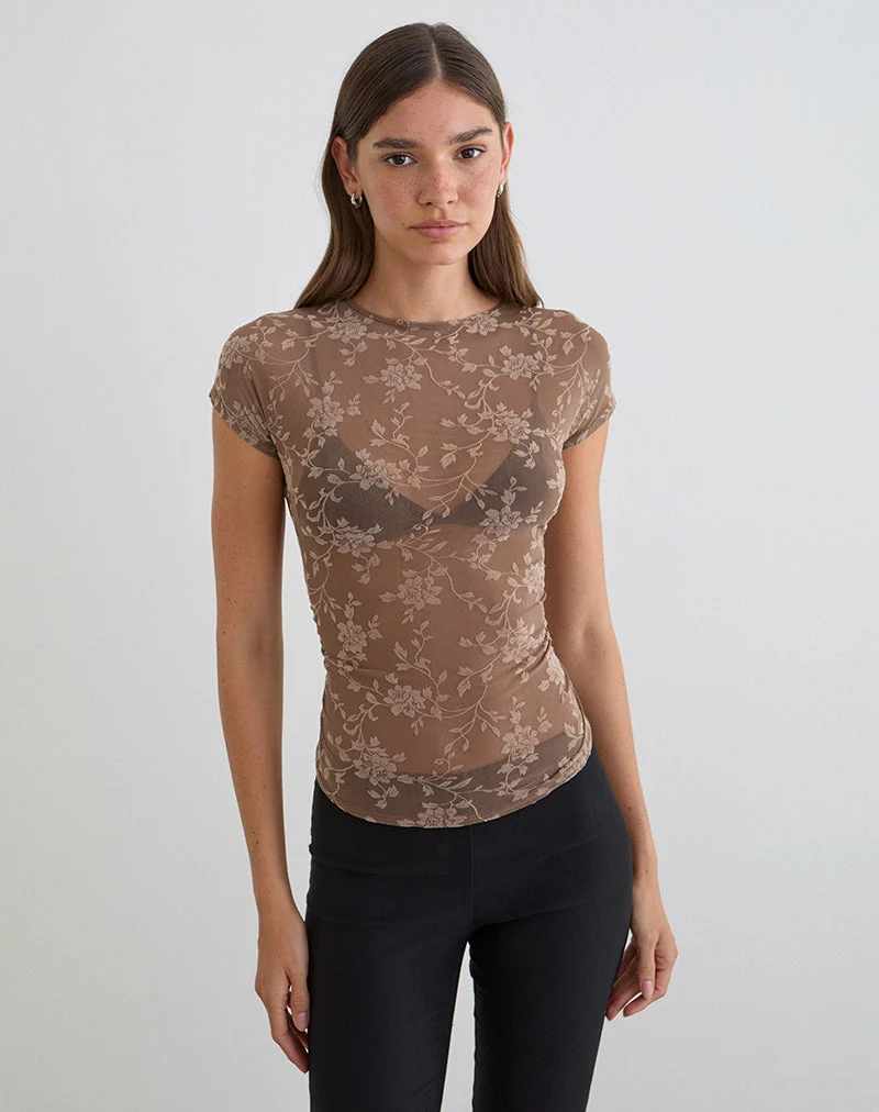Nuovo Top in Blattflock Dunkelbraun