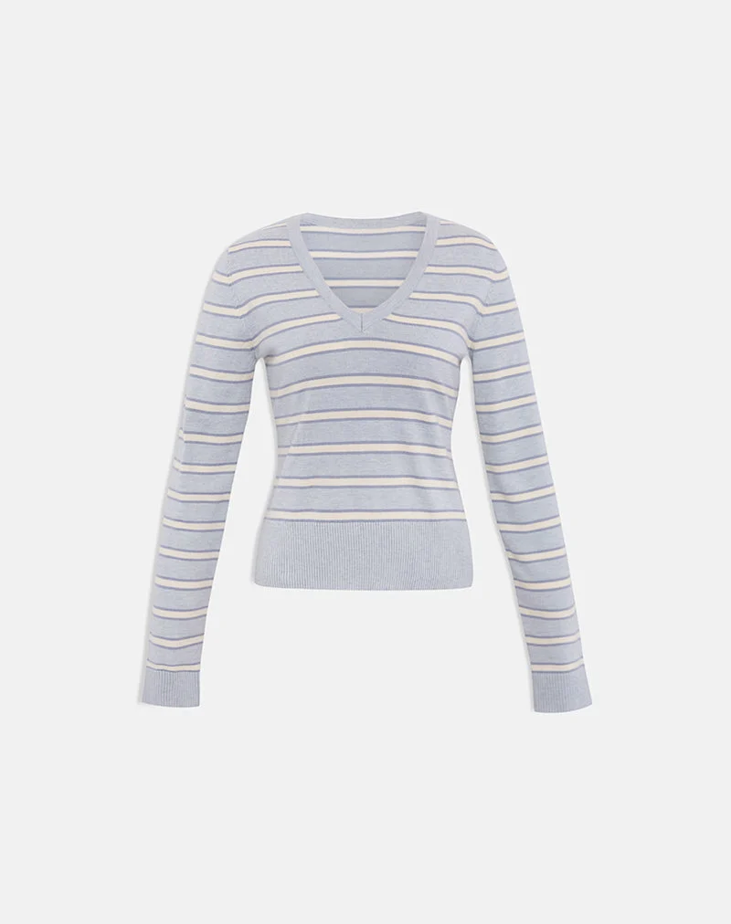 Yasra Pullover aus gestreiftem Strick in Creme und Grau