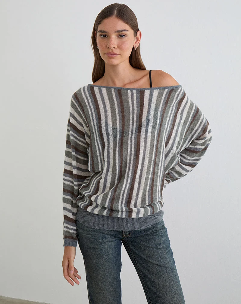 Monara Off-Shoulder-Strickoberteil mit breiten Streifen in Grau