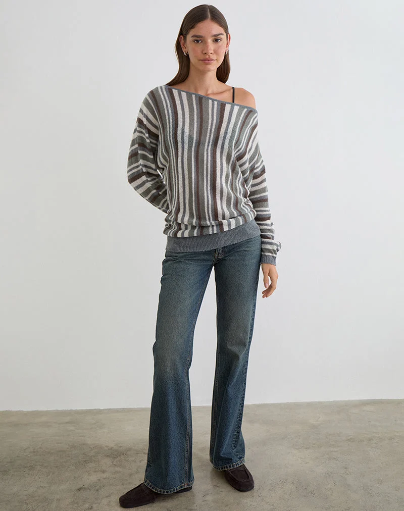 Monara Off-Shoulder-Strickoberteil mit breiten Streifen in Grau