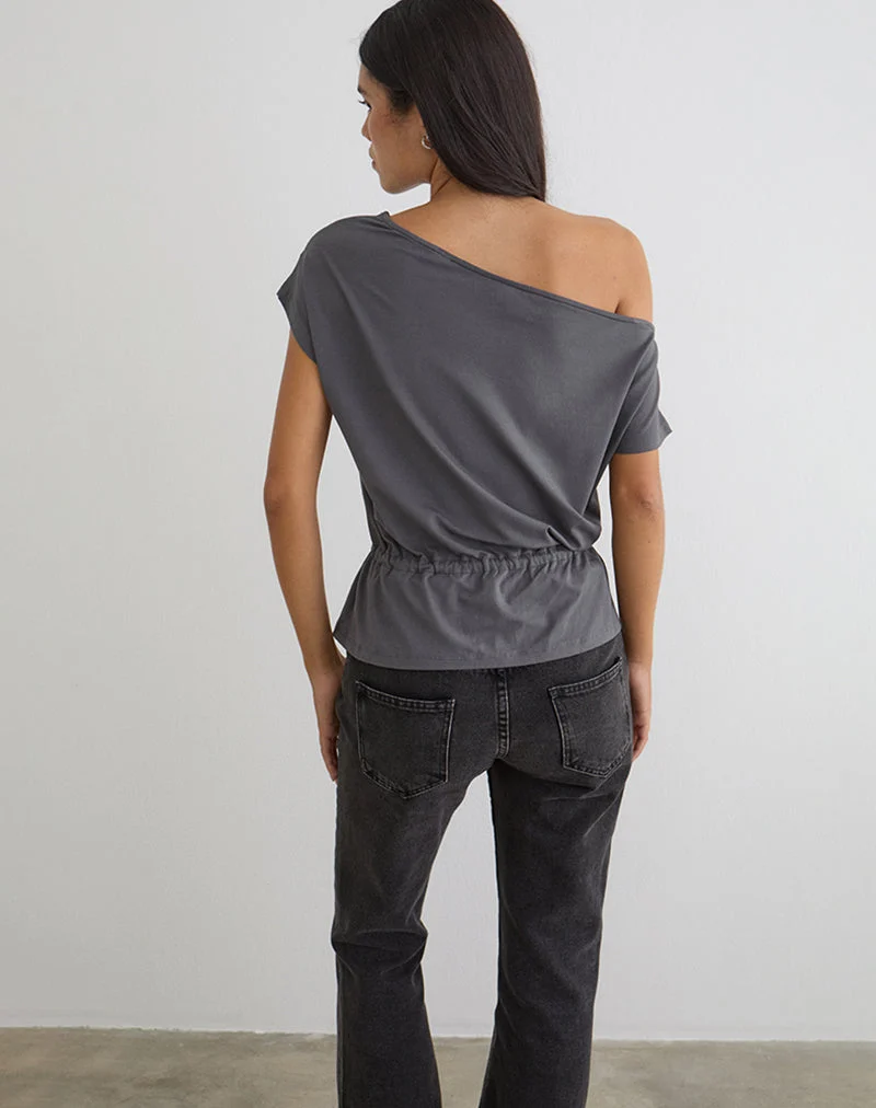 Sika One-Shoulder-Top in Anthrazitgrau mit Bindegürtel