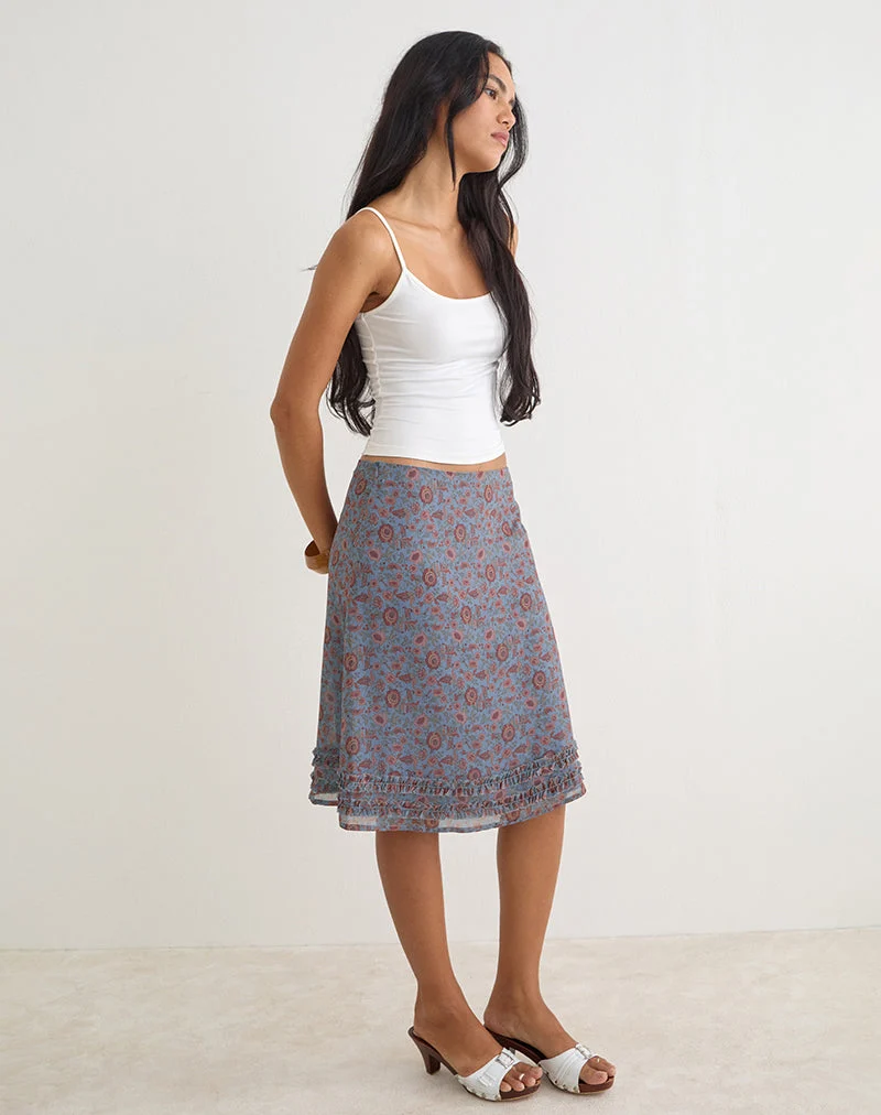 Nanami-Midirock aus Chiffon in der Farbe „Shadow Blossom Blue“