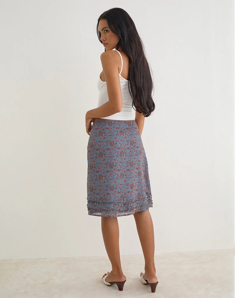 Nanami-Midirock aus Chiffon in der Farbe „Shadow Blossom Blue“