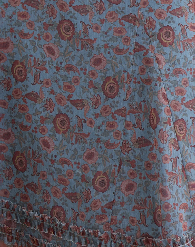 Nanami-Midirock aus Chiffon in der Farbe „Shadow Blossom Blue“