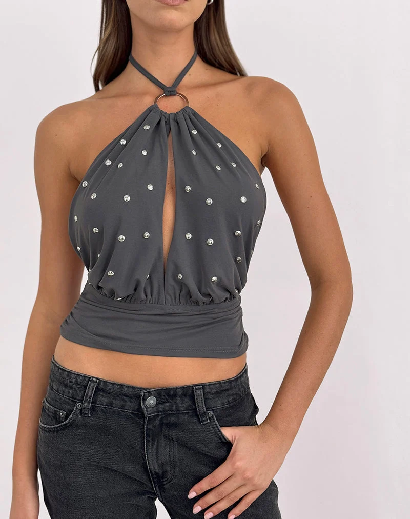 Karise Plunge Top aus Cupro in Anthrazitgrau