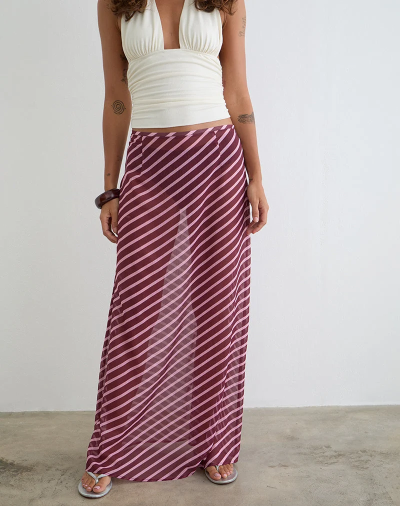 Surina Maxirock aus Chiffon mit schrägen Streifen in Rosa und Burgunderrot