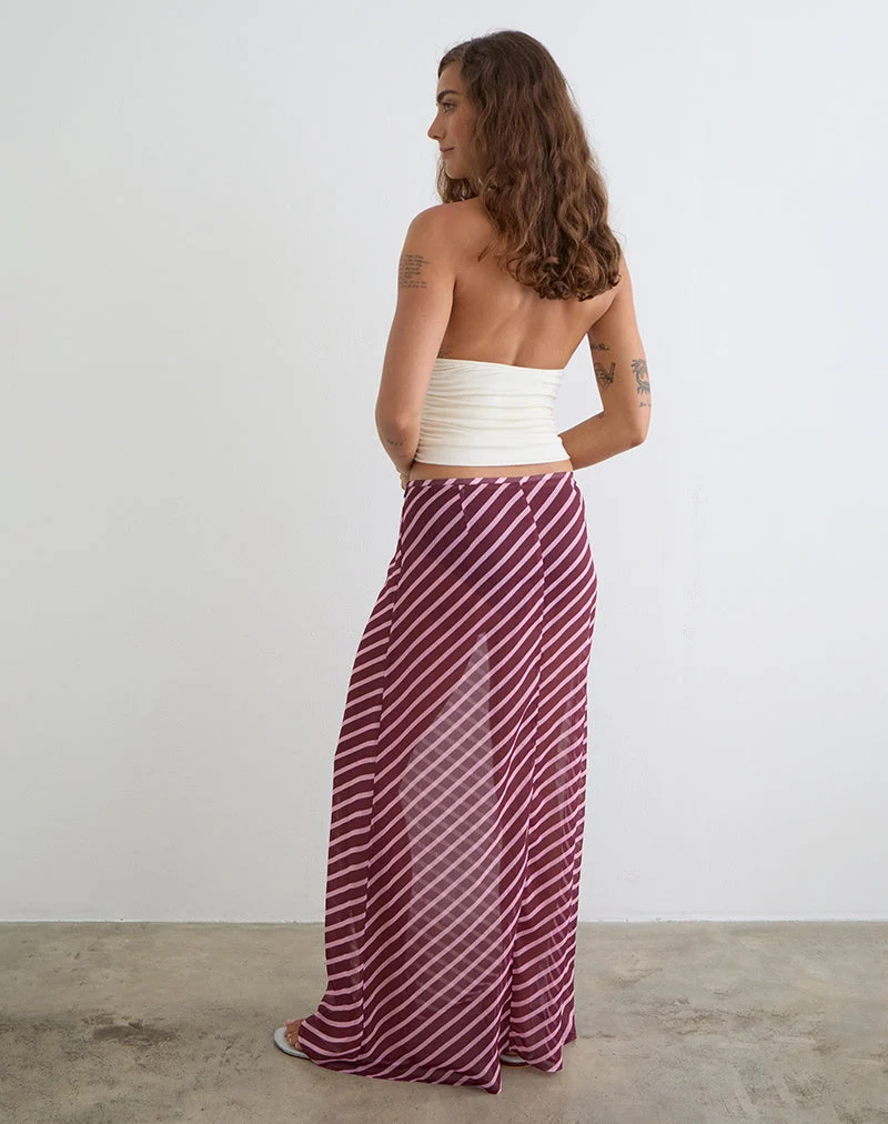 Surina Maxirock aus Chiffon mit schrägen Streifen in Rosa und Burgunderrot