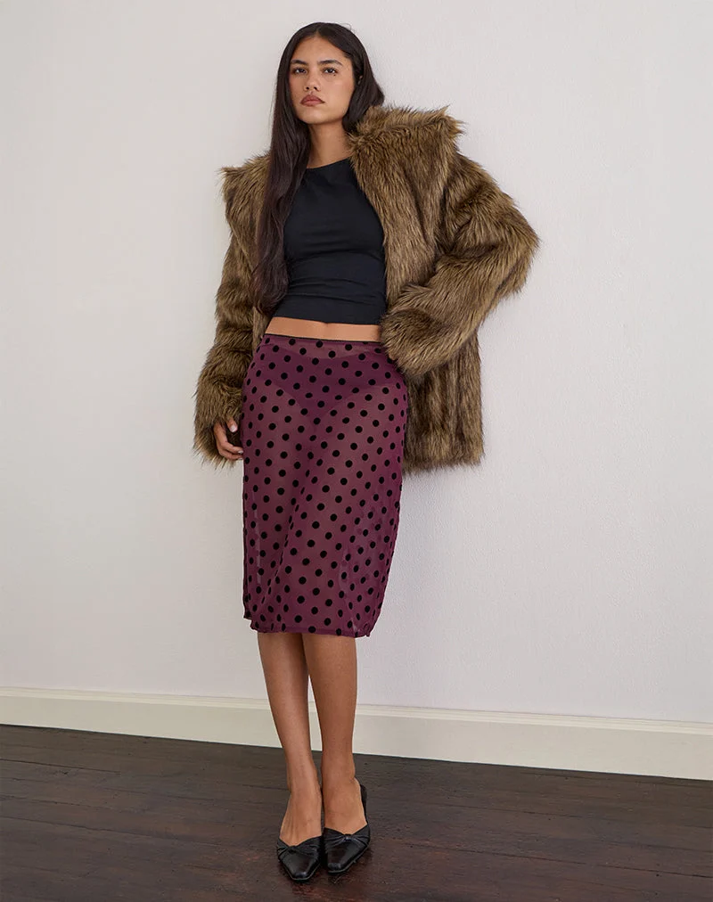 Evani Unlined Midi-Rock in Vintage Polka Maroon
