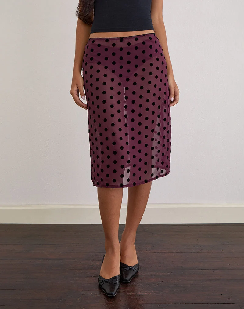 Evani Unlined Midi-Rock in Vintage Polka Maroon