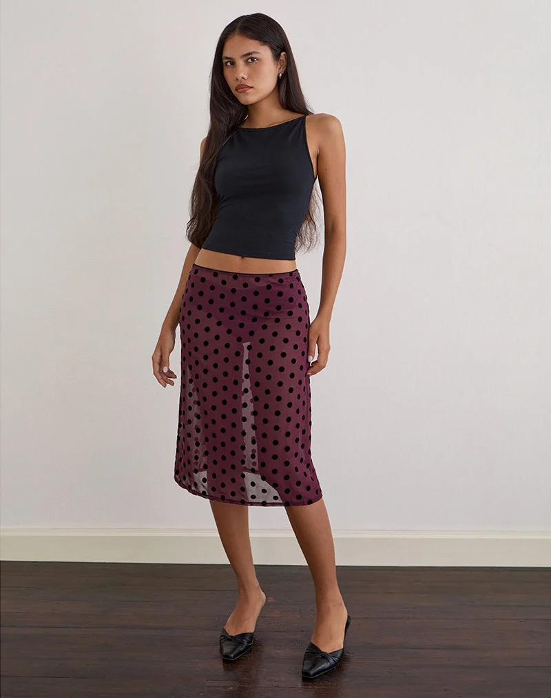 Evani Unlined Midi-Rock in Vintage Polka Maroon