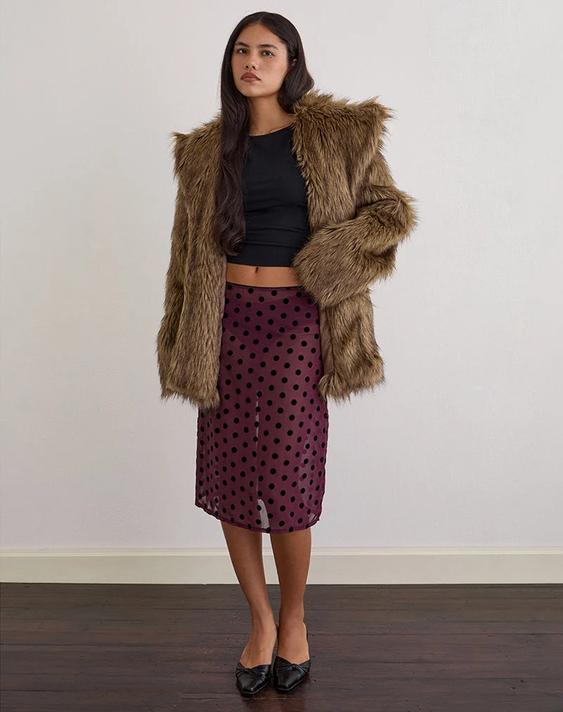 Evani Unlined Midi-Rock in Vintage Polka Maroon
