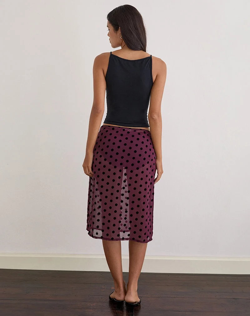 Evani Unlined Midi-Rock in Vintage Polka Maroon