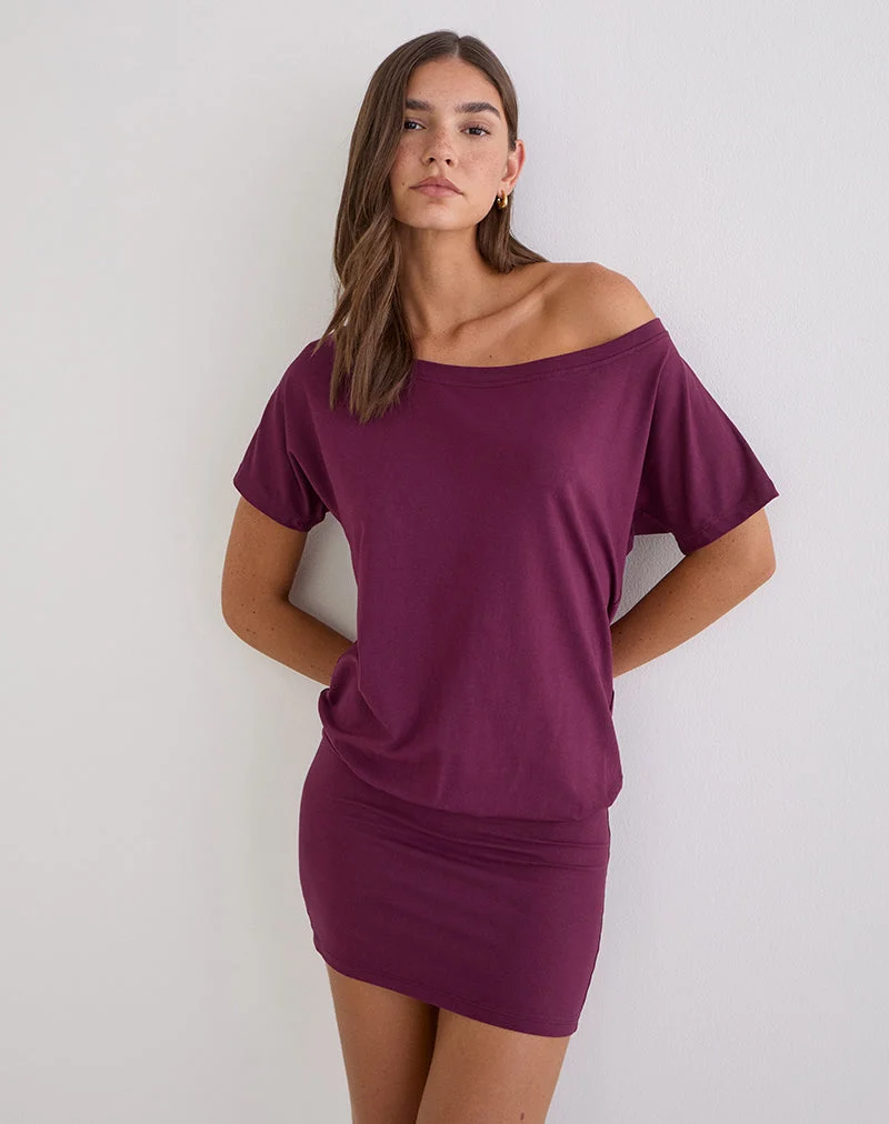 Edwina schulterfreies Minikleid in Tiefpurpur