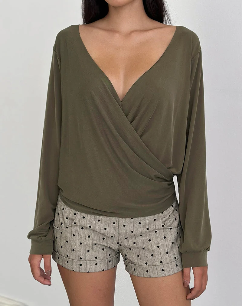 Tricia Plunge Drape Top aus Cupro in Khaki