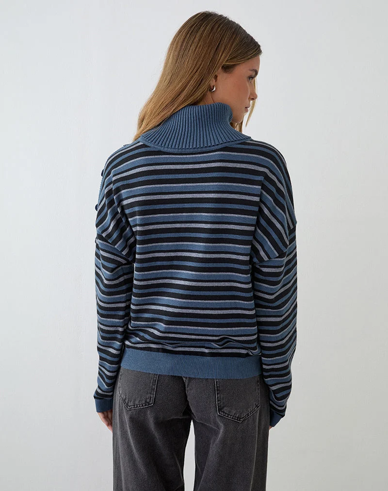 Muniar Pullover aus gestricktem Streifenstoff in Blaugrau
