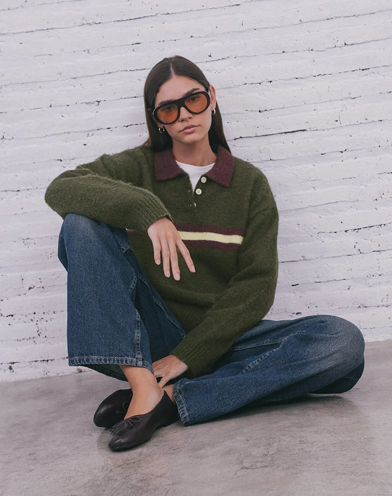 Marvina Pullover aus Strick, grün mit gelben Streifen