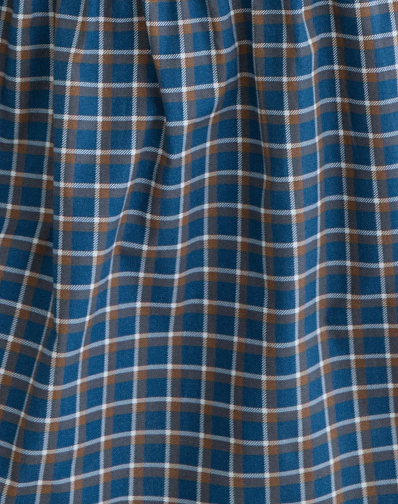 Khimar geraffter Midirock in mittelblauem Tartanmuster
