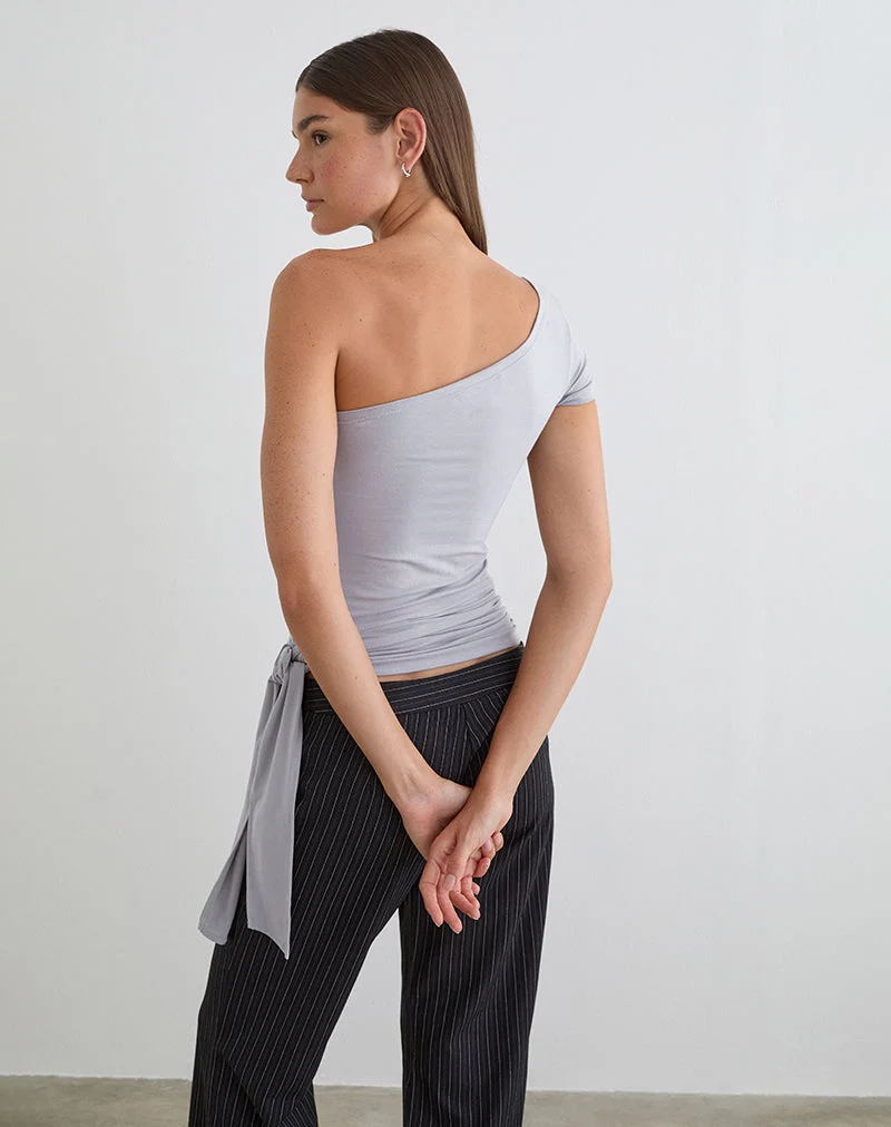 Gryfina Top mit Bindegürtel aus Rayon-Jersey in Lila-Grau