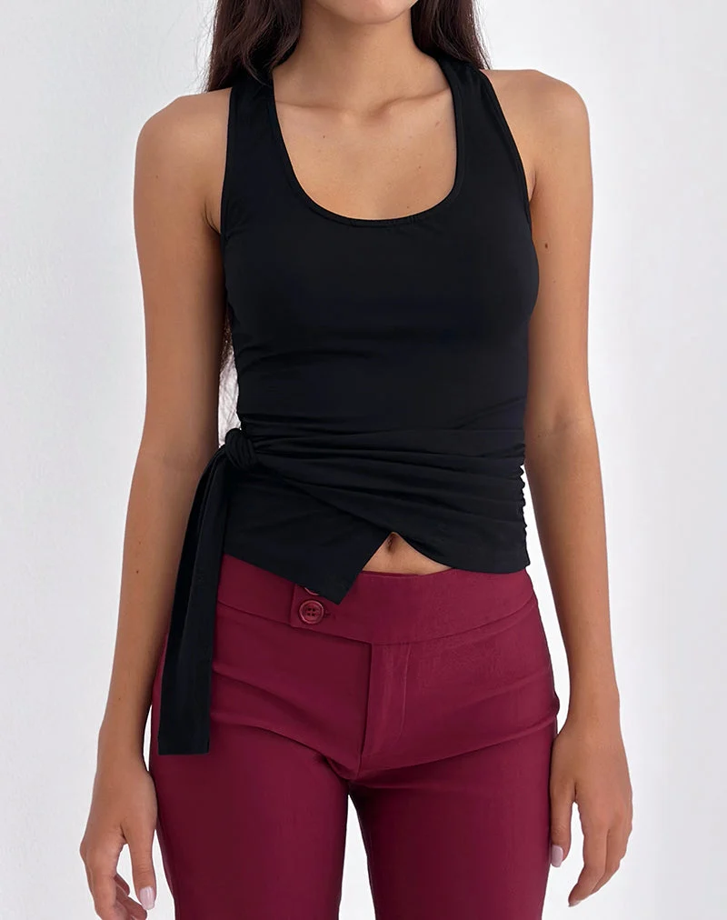 Tanzy Tie Top aus Jersey, schwarz