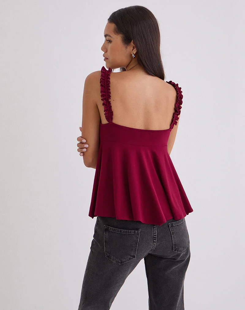 Sable Floaty Cami Top aus Jersey in Burgunderrot