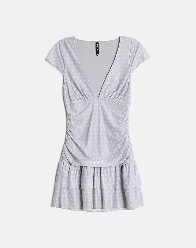 Mowgli Minikleid mit Flügelärmeln in Grau mit winzigen weißen Punkten