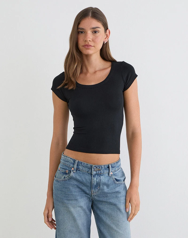 Sumala T-Shirt in dickem Rippstrick, schwarz