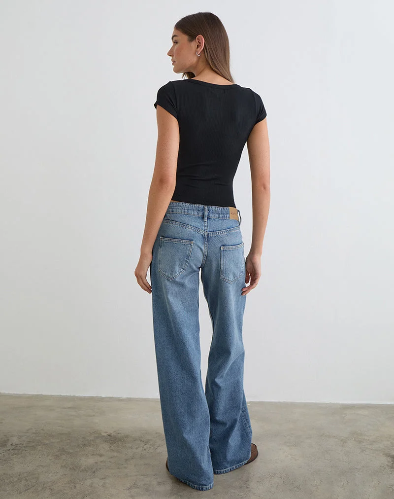 Sumala T-Shirt in dickem Rippstrick, schwarz