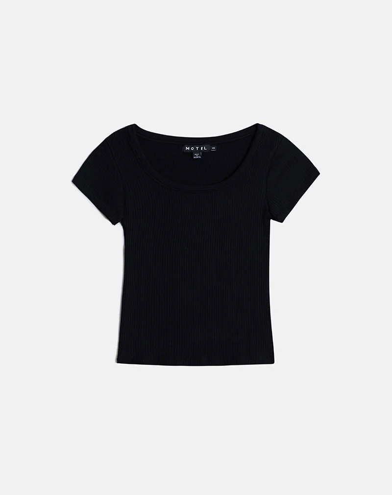 Sumala T-Shirt in dickem Rippstrick, schwarz
