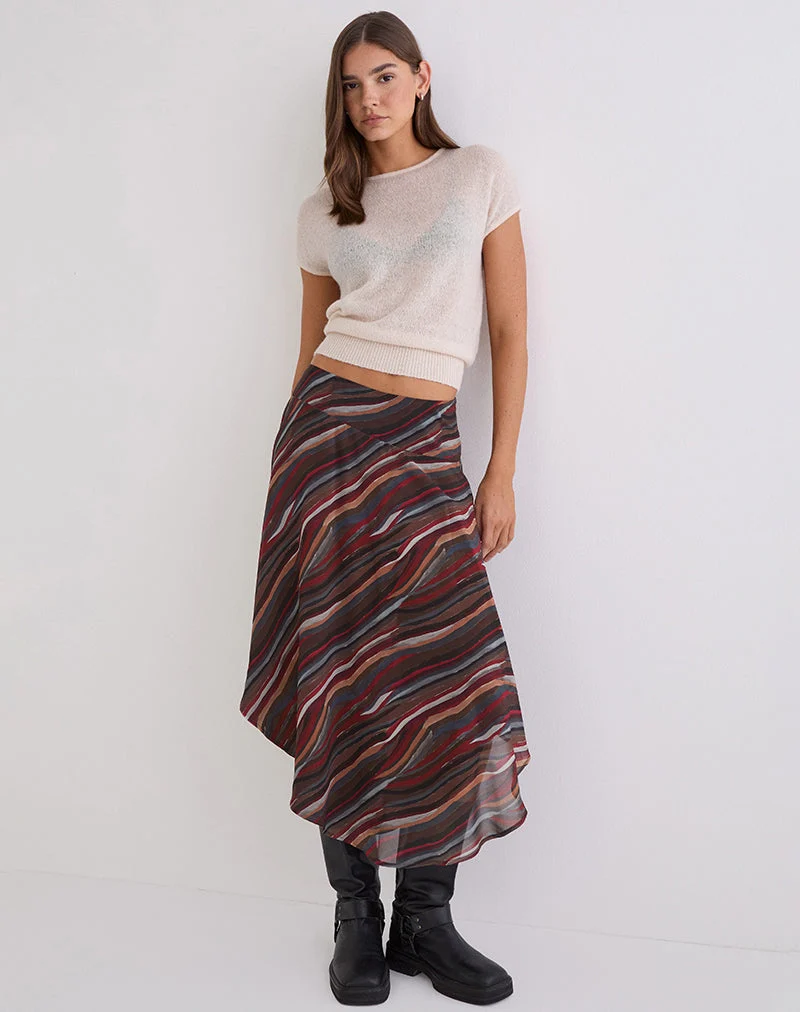Diona Midirock aus Chiffon mit 70er-Jahre-Schattenstreifen