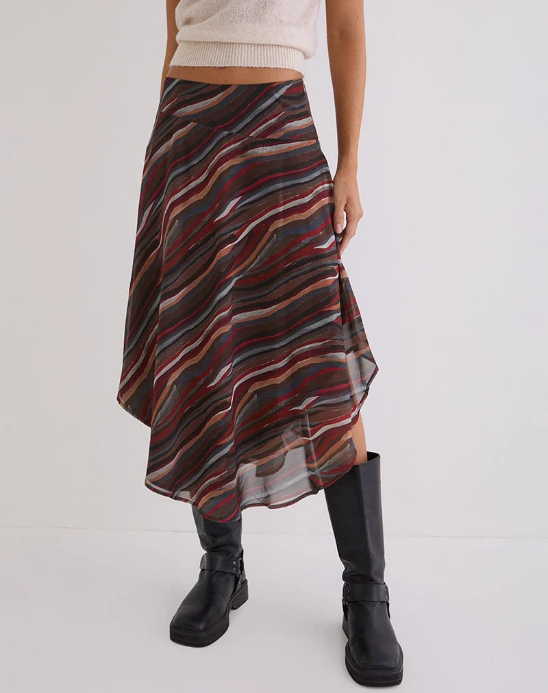 Diona Midirock aus Chiffon mit 70er-Jahre-Schattenstreifen
