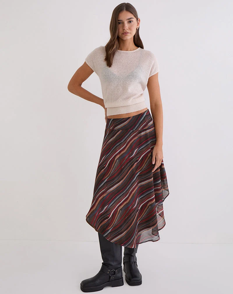 Diona Midirock aus Chiffon mit 70er-Jahre-Schattenstreifen